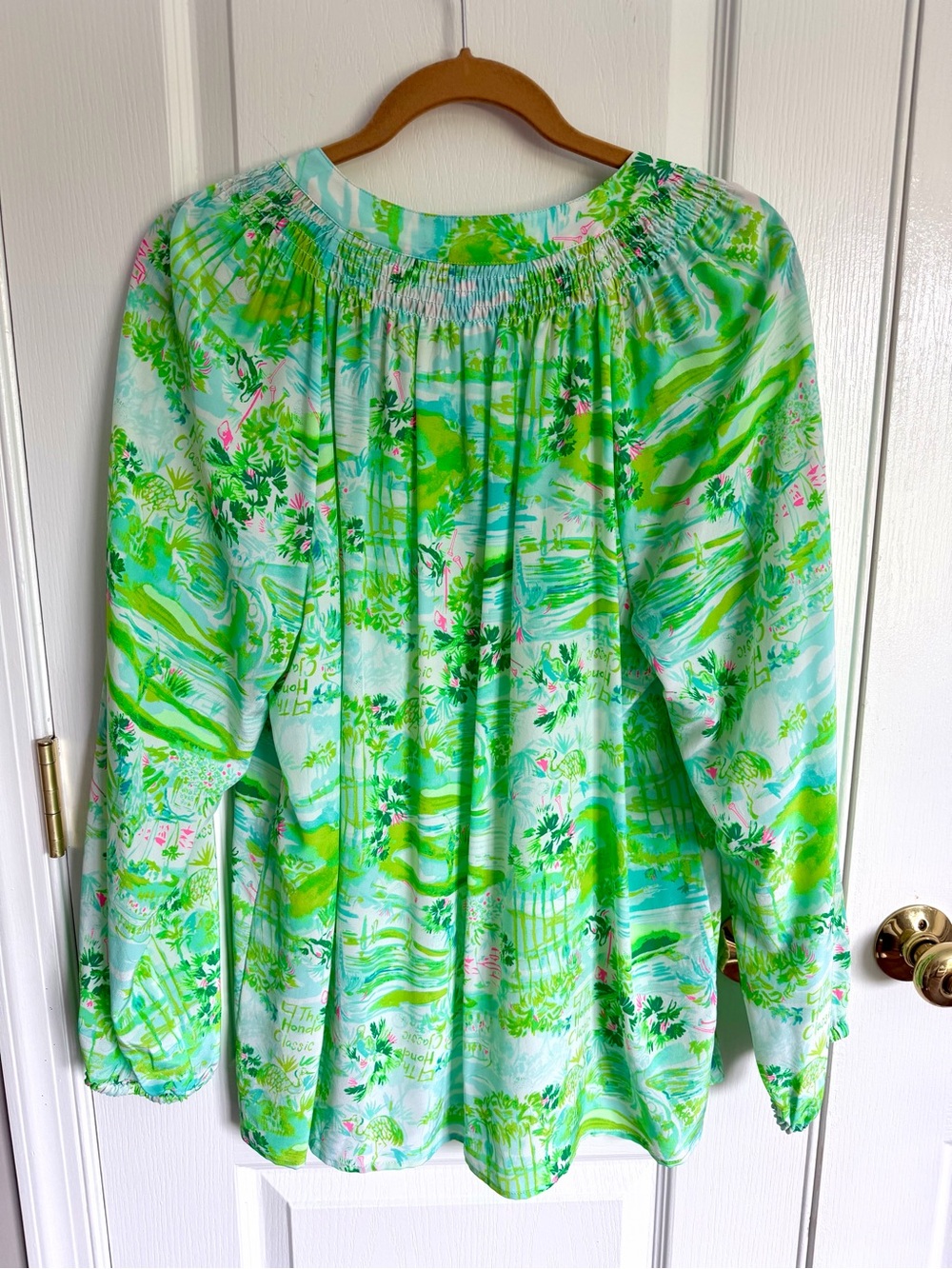 Lilly Pulitzer 100% Silk “Honda Classic” Edition Print Long-Sleeve Top, XL - Picture 3 of 7